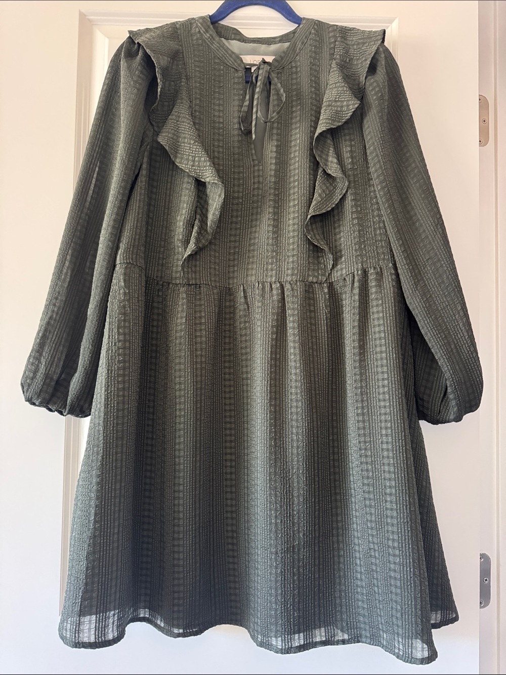 LOFT Olive Green Ruffle Long-Sleeve Girls Dress